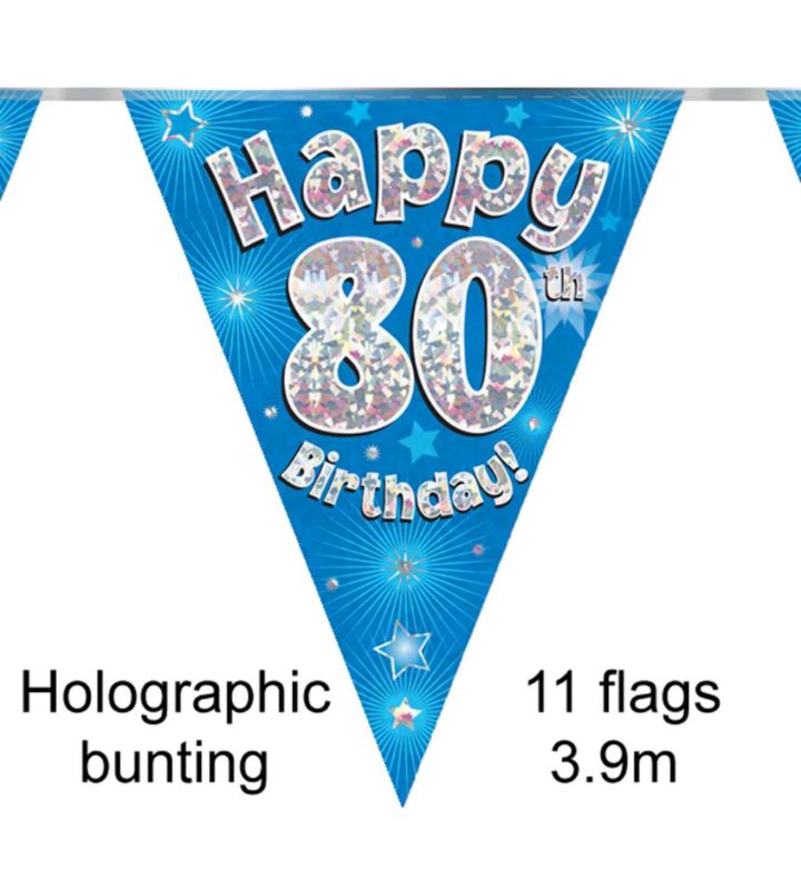 3.9m Oaktree 'Happy 80th Birthday' Blue Bunting