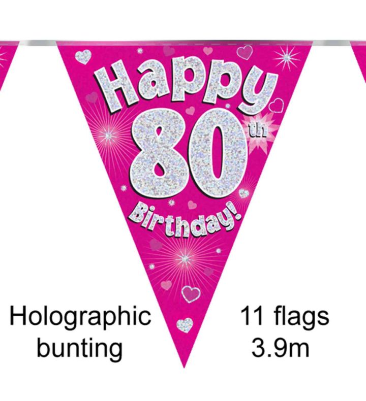 3.9m Oaktree 'Happy 80th Birthday' Pink Bunting