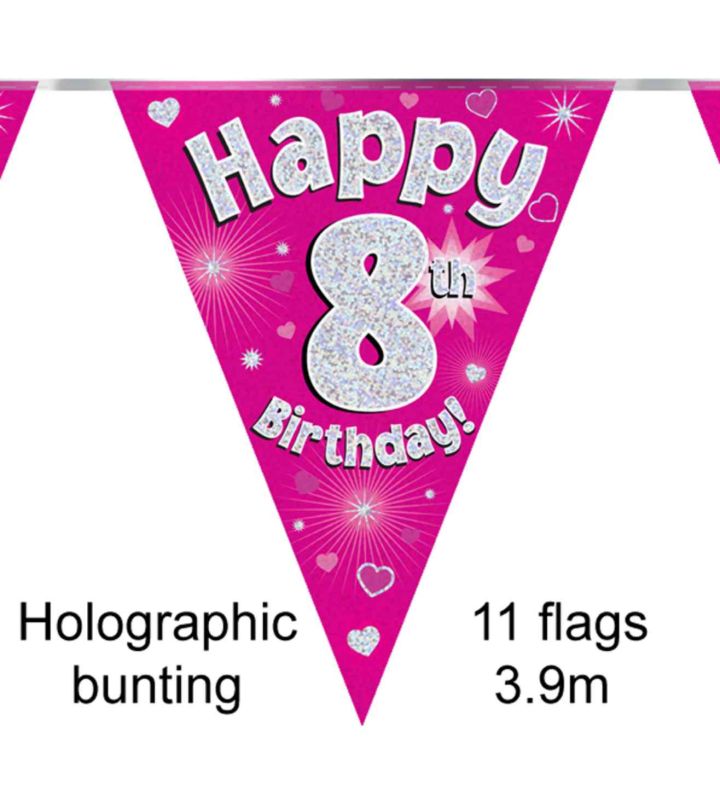 3.9m Oaktree 'Happy 8th Birthday' Pink Bunting
