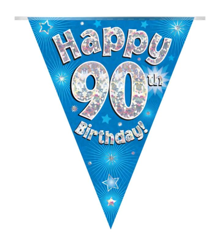 3.9m Oaktree 'Happy 90th Birthday' Blue Bunting