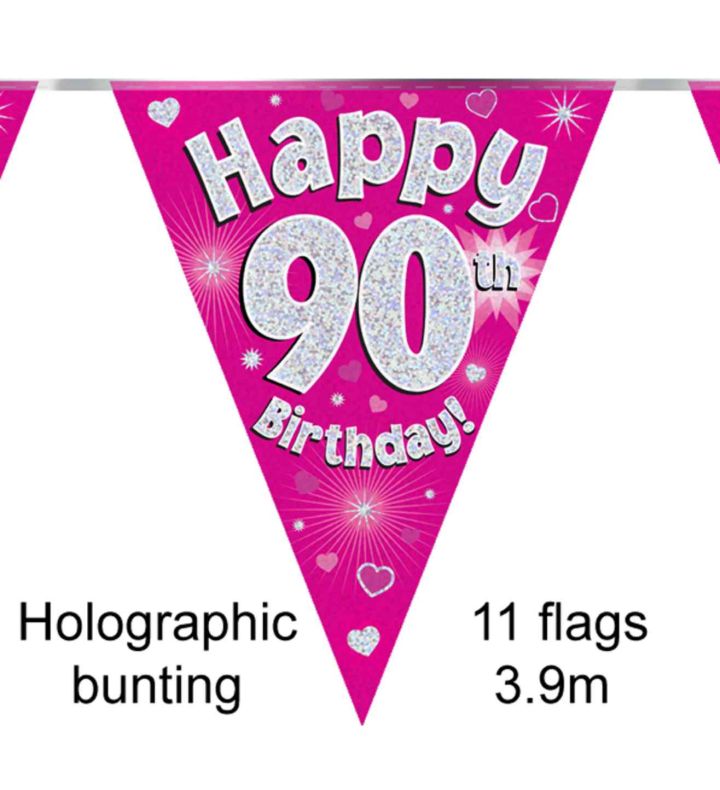 3.9m Oaktree 'Happy 90th Birthday' Pink Bunting