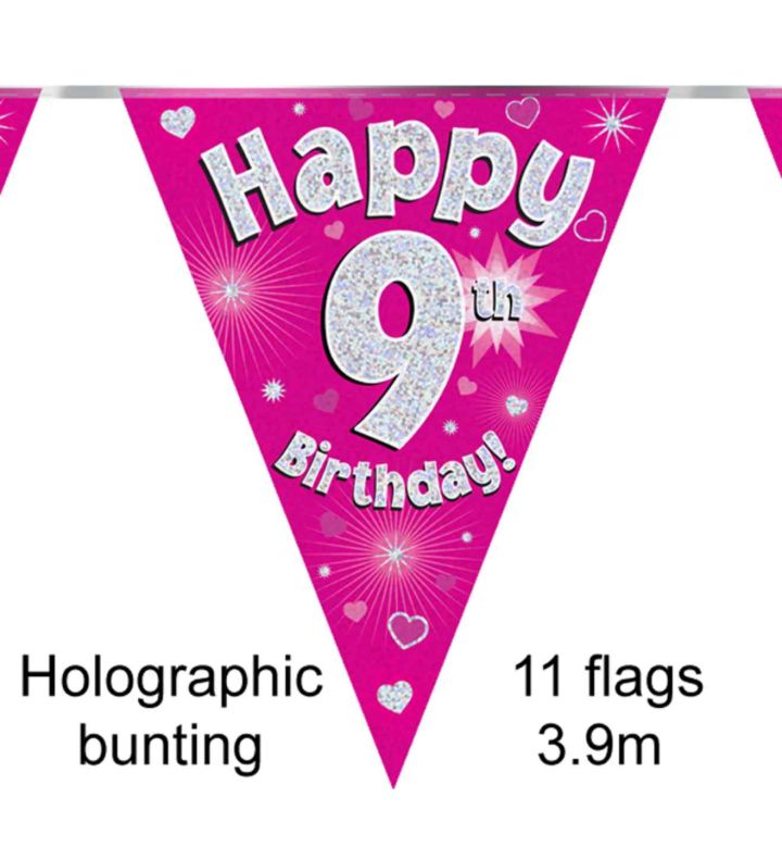 3.9m Oaktree 'Happy 9th Birthday' Pink Bunting