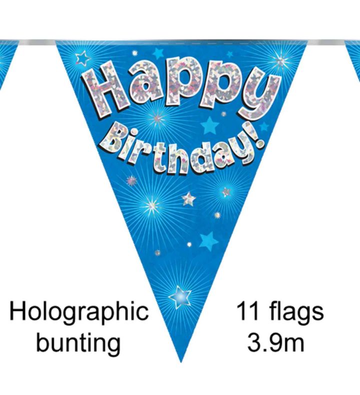 3.9m Oaktree 'Happy Birthday' Blue Bunting