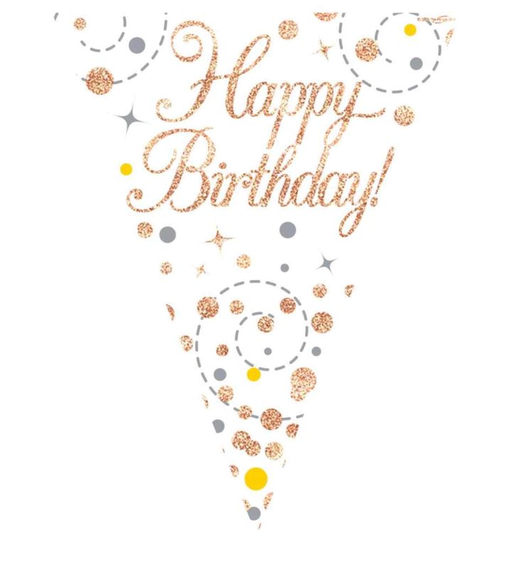 3.9m Oaktree 'Happy Birthday' White and Rose Gold Bunting