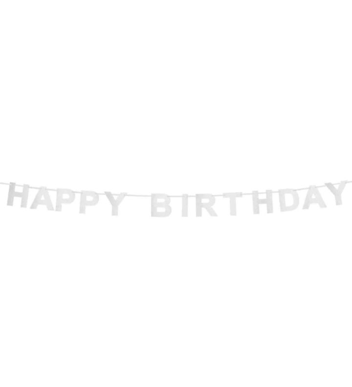 Cardboard Silver Glitter Letter Banner 'Happy Birthday' 2.0m