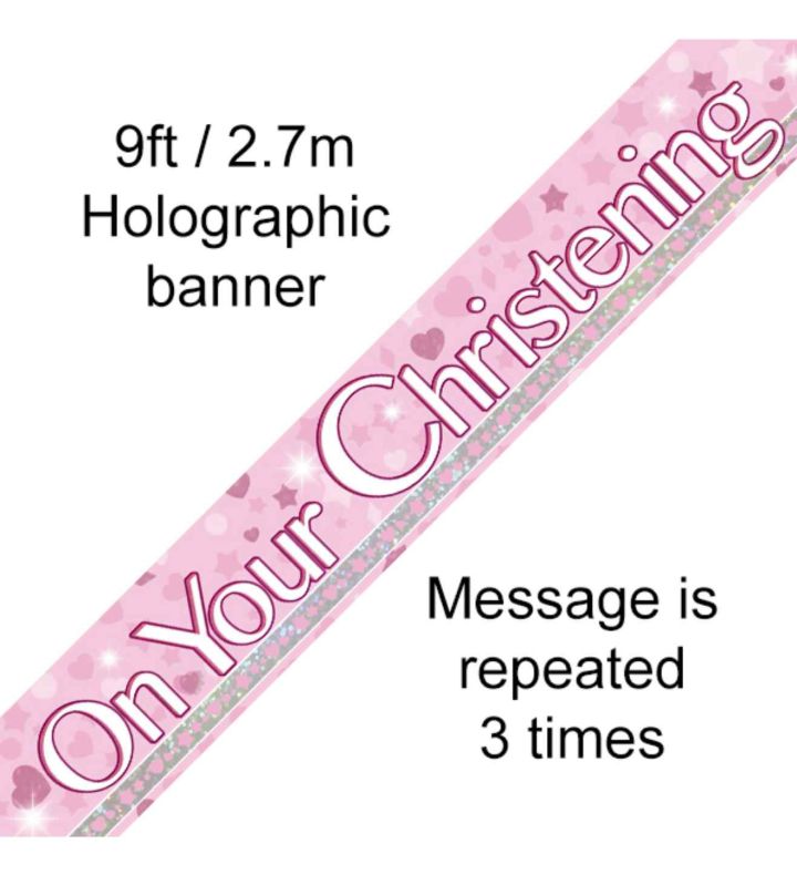 On Your Christening 9ft Holographic Banner