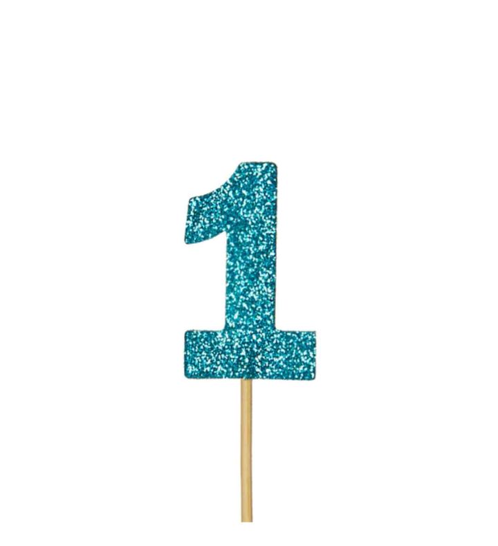Glitter '1' Numeral Cupcake Toppers Blue