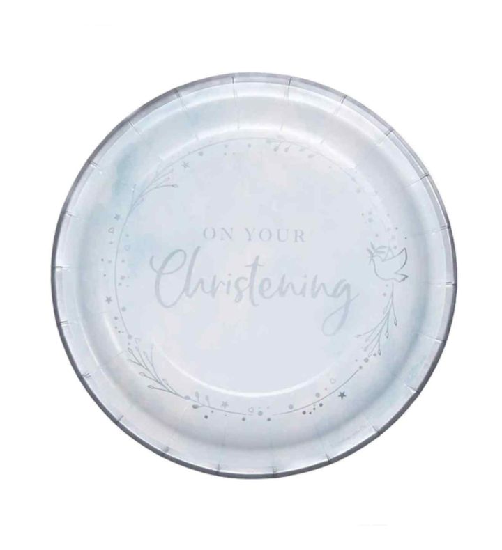 Blue On Your Christening Paper Dinner Plate 8ct