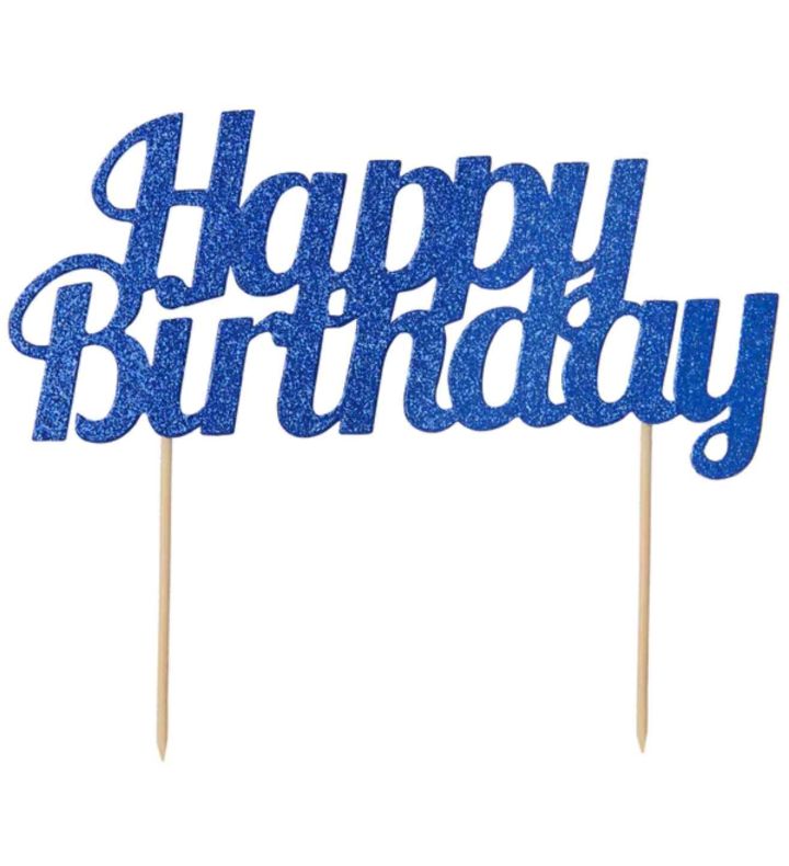 Glitter Happy Birthday Cake Topper Blue