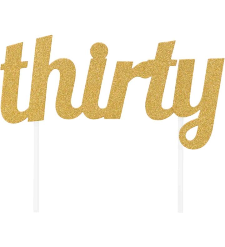 Milestone Glitter Birtday Cake Topper Age 30 Gold