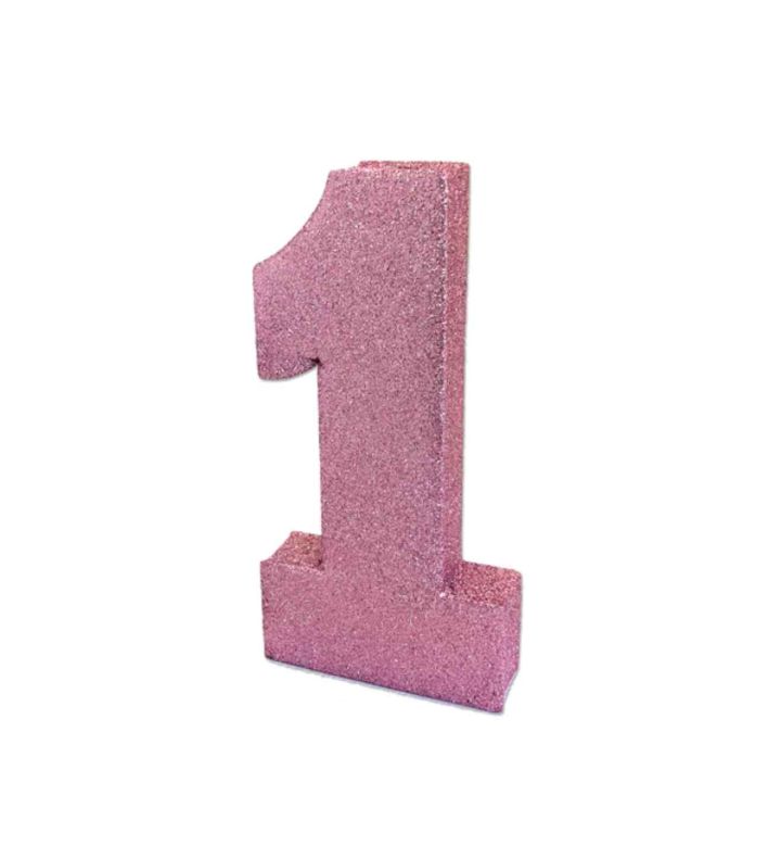 Number 1 Glitter Table Decoration Light Pink