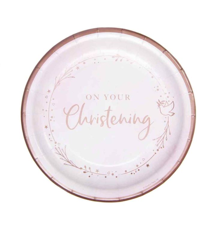 Pink On Your Christening Paper Dinner Plate 8ct