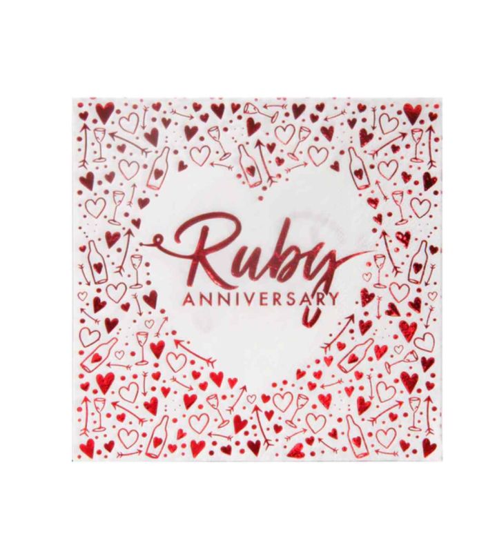 Ruby Anniversary Lunch Napkins 3 ply Foil Stammped