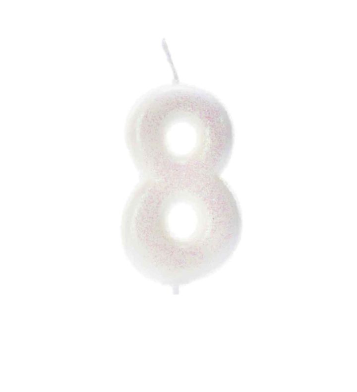 Number 8 Glitter Cake Candle Iridescent