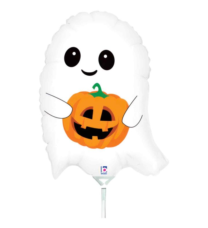 Mini Halloween Ghost Holding a Pumpkin Foil Balloon