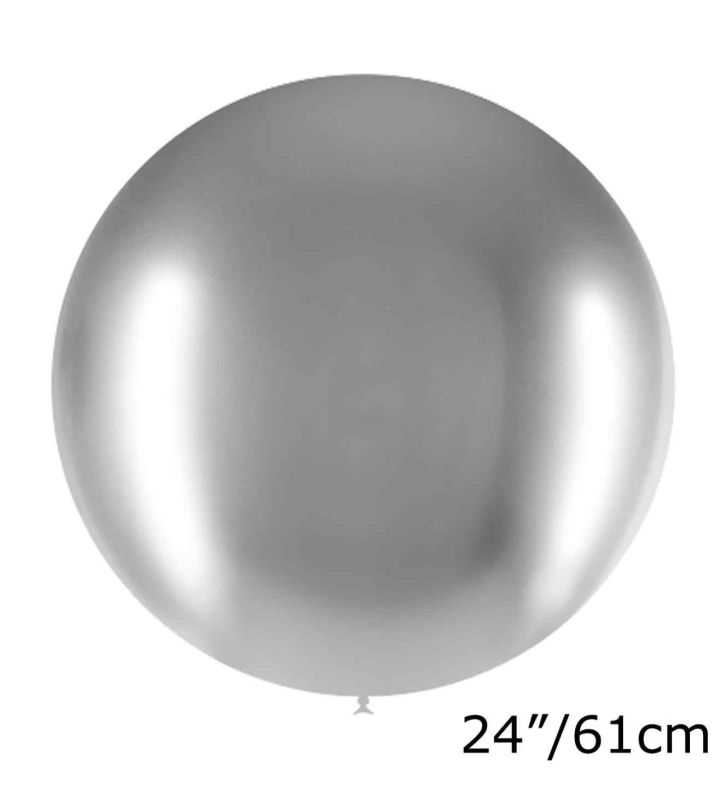 24" Decotex Chromium Silver 24 Latex Balloons 3ct