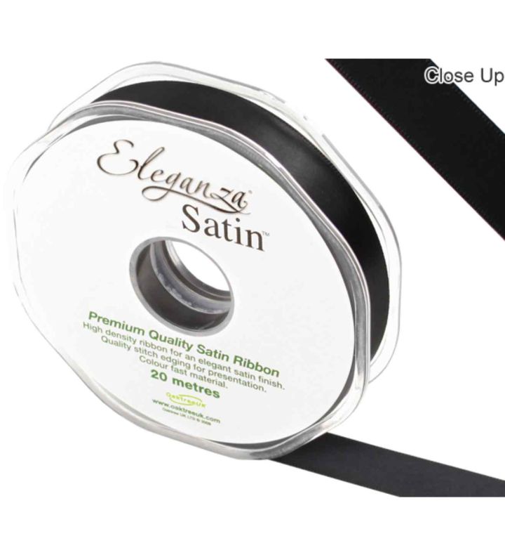 Eleganza Satin Double Faced Black - 15mm x 20m