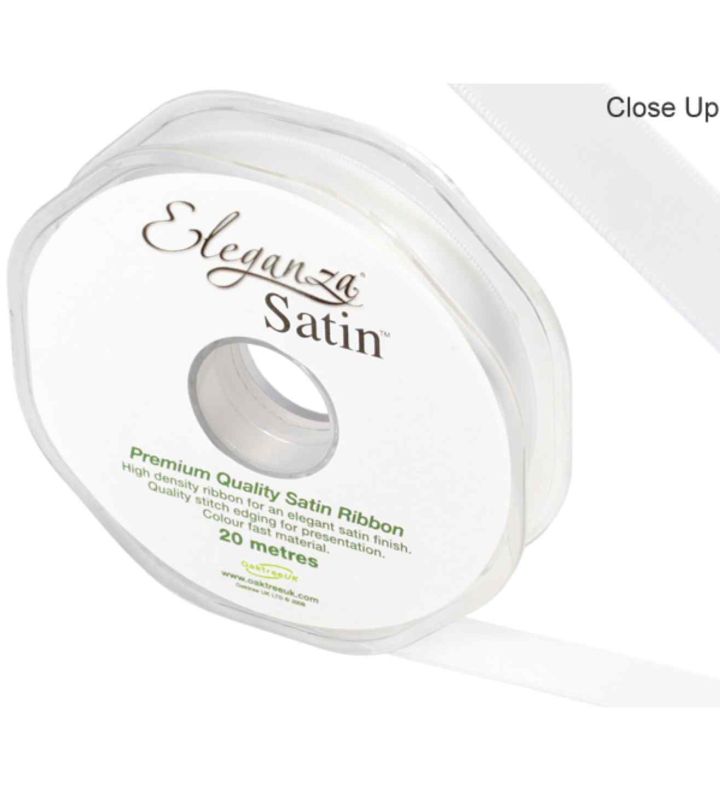 Eleganza Satin Double Faced White - 15mm x 20m