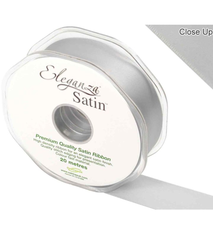 Eleganza Satin Double Faced Silver - 25mm x 20m