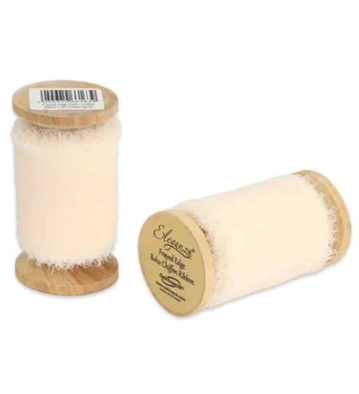 Eleganza Frayed Edge Boho Chiffon Cream 50mm x 5m