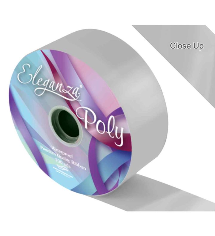 Eleganza Poly Ribbon Silver - 50mm x 91m