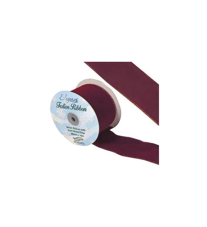 Eleganza Velvet Ribbon with Wired Edge Burgundy no17 60mm x 9.1m