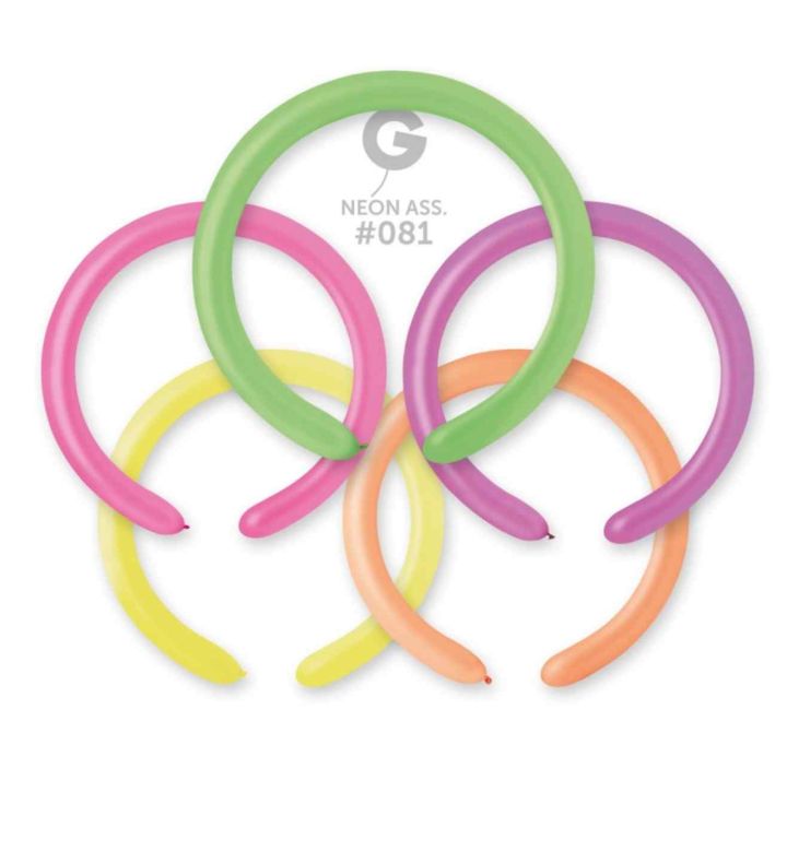 2" Gemar Neon Assorted 081 Modelling Balloon 100ct