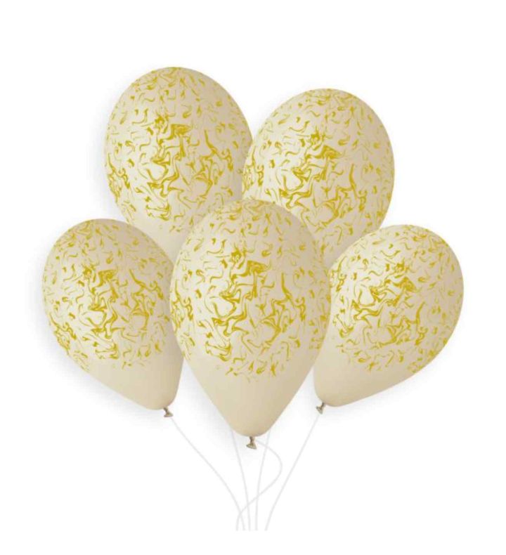 13" Gemar Latte w/ Gold Marble Latex Balloons 50ct