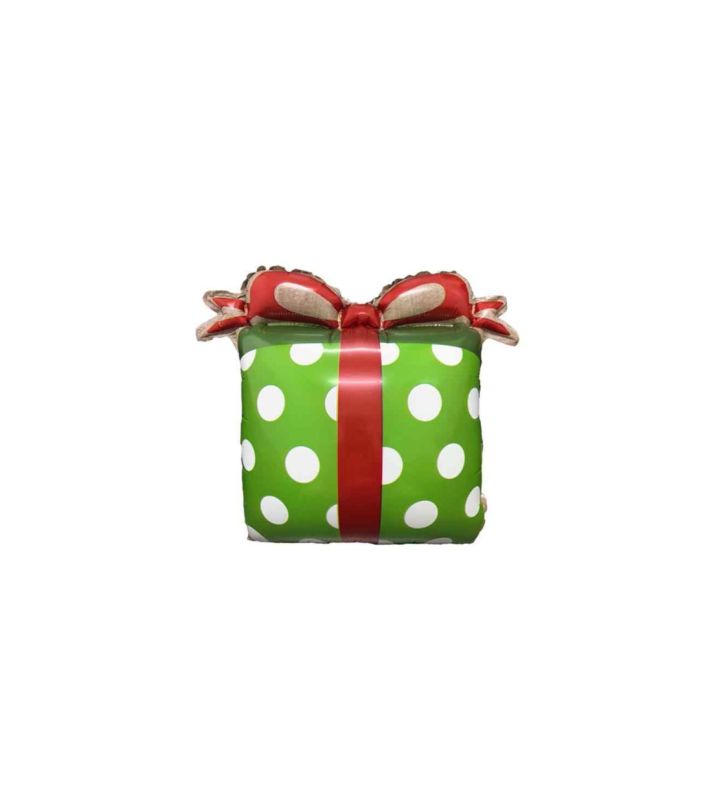 Gift Box Green/White Polka Dots with Red Bow 14" x 12" Foil Balloon