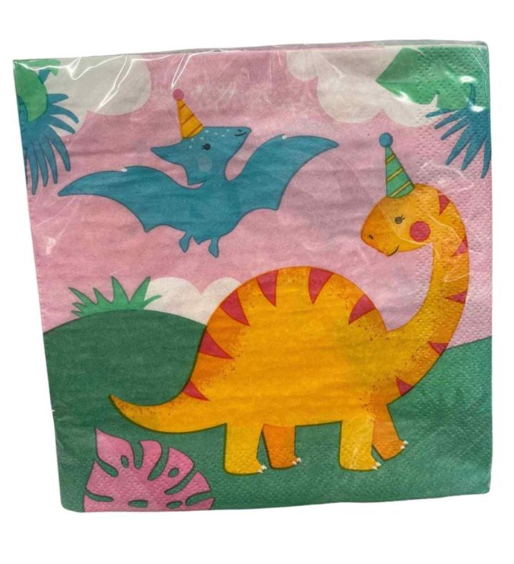 Girl Dino Lunch Napkins 2ply 16ct