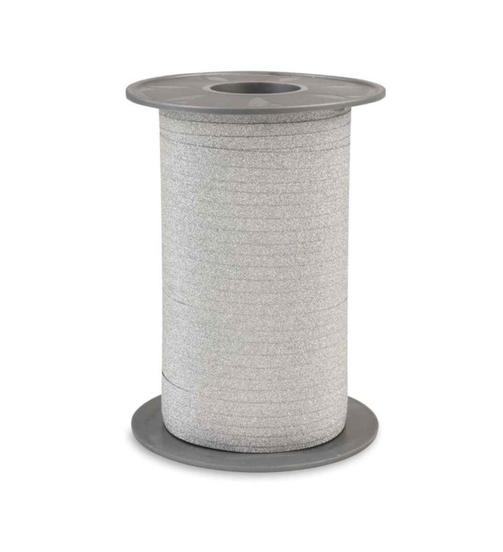 Poly Glitter Silver Curling Ribbon 5mm x 200m