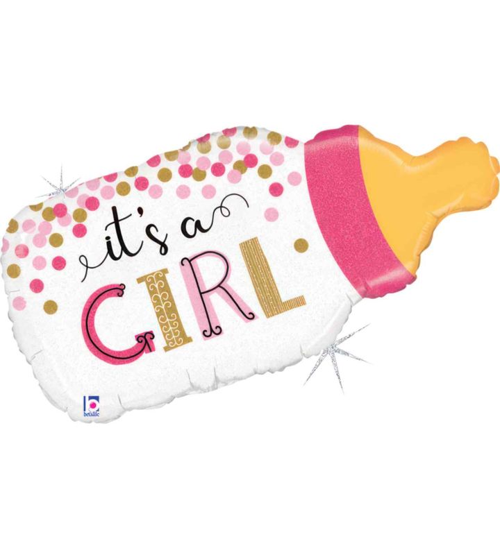 29" Betallic Confetti Baby Bottle Girl Foil Balloon