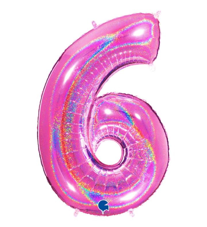 40" Grabo Glitter Holographic Fuxia Number 6 Foil Balloon