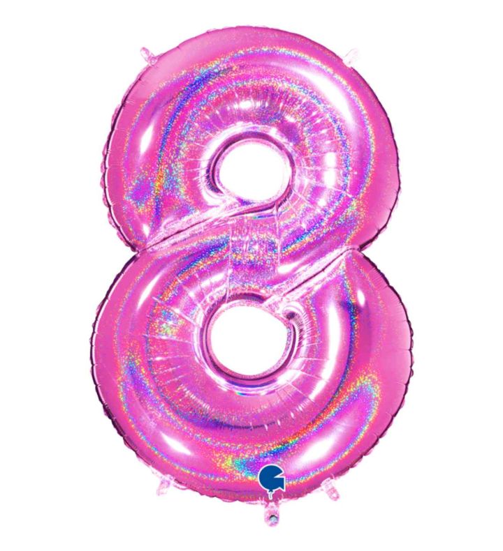 40" Grabo Glitter Holographic Fuxia Number 8 Foil Balloon