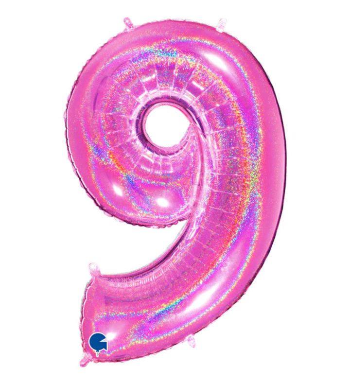 40" Grabo Glitter Holographic Fuxia Number 9 Foil Balloon