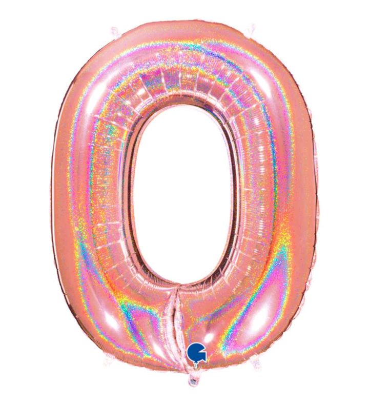 40" Grabo Glitter Holographic Rose Gold Number 0 Foil Balloon