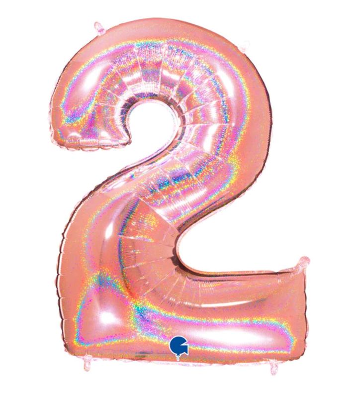 40" Grabo Glitter Holographic Rose Gold Number 2 Foil Balloon
