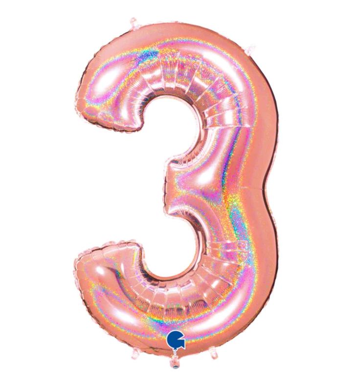 40" Grabo Glitter Holographic Rose Gold Number 3 Foil Balloon