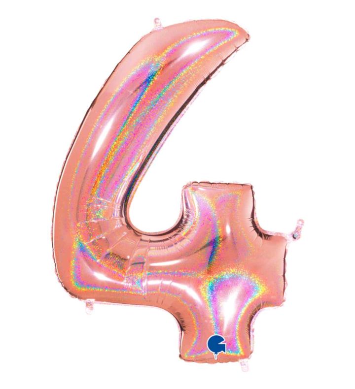 40" Grabo Glitter Holographic Rose Gold Number 4 Foil Balloon