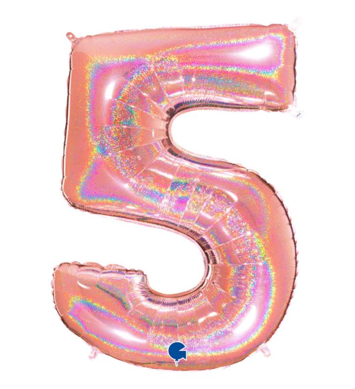 40" Grabo Glitter Holographic Rose Gold Number 5 Foil Balloon