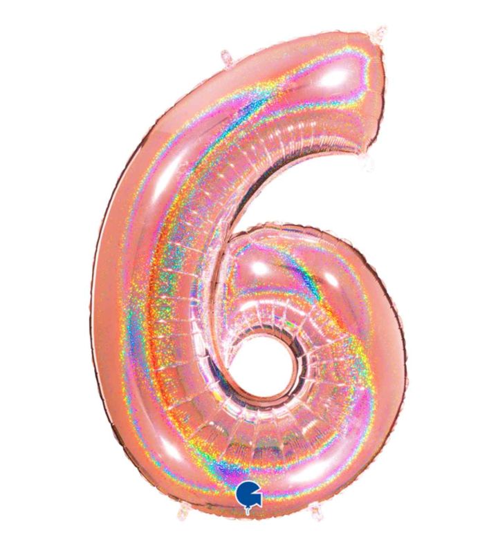 40" Grabo Glitter Holographic Rose Gold Number 6 Foil Balloon