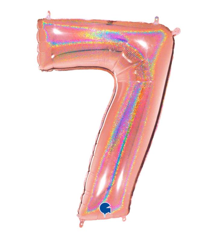 40" Grabo Glitter Holographic Rose Gold Number 7 Foil Balloon