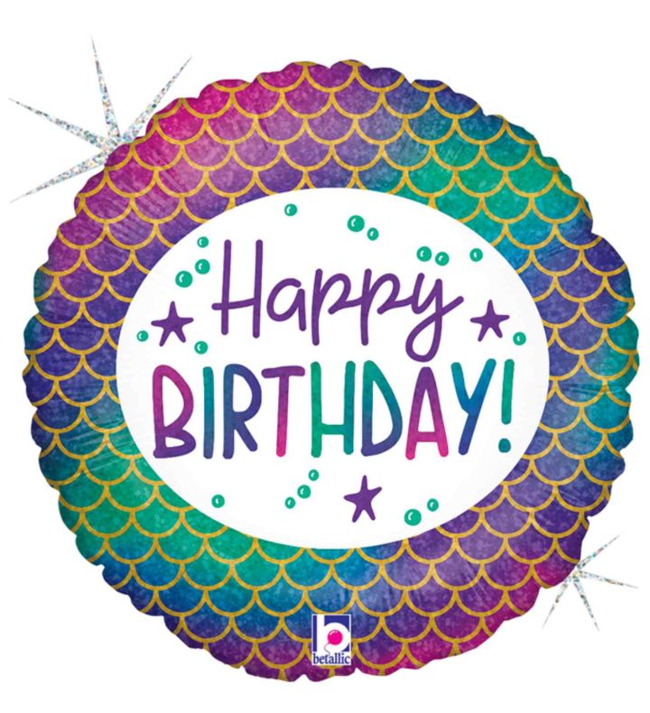 18" Betallic Glitter Mermaid Birthday Foil Balloon