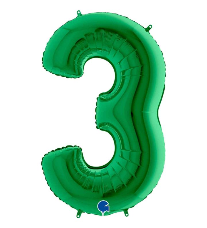 40" Grabo Green Number 3 Foil Balloon