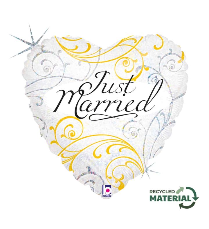 18" Betallic Just Married Filigree Holographic Foil Balloon