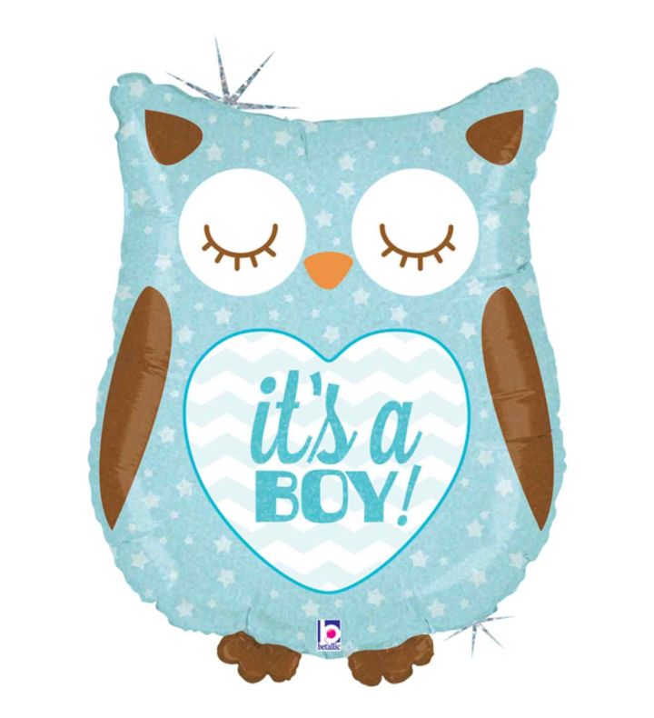 26" Betallic It's A Boy Baby Owl Foil Balloon