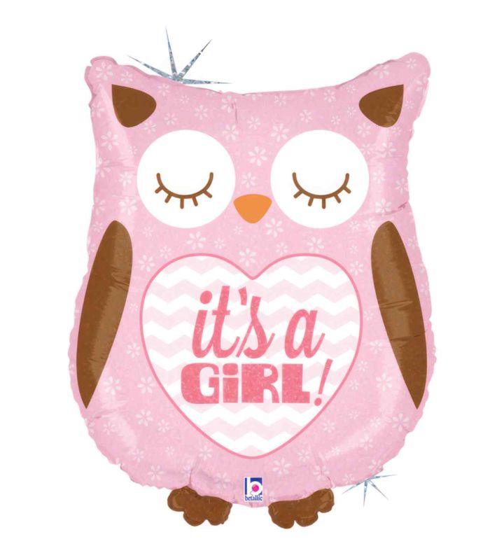 26" Betallic It's A Girl Baby Owl Foil Balloon