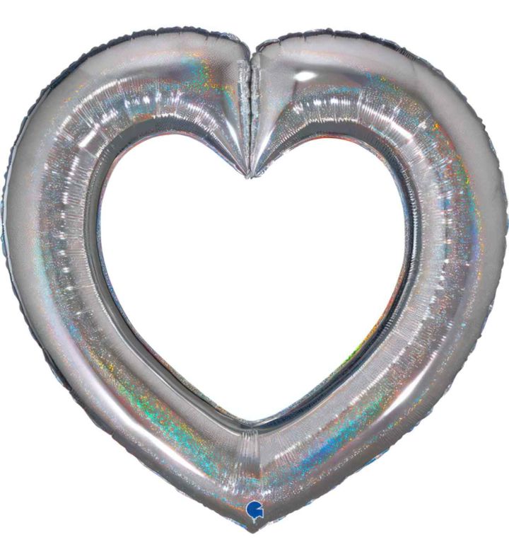 41" Grabo Linky Silver Holographic Heart Shape