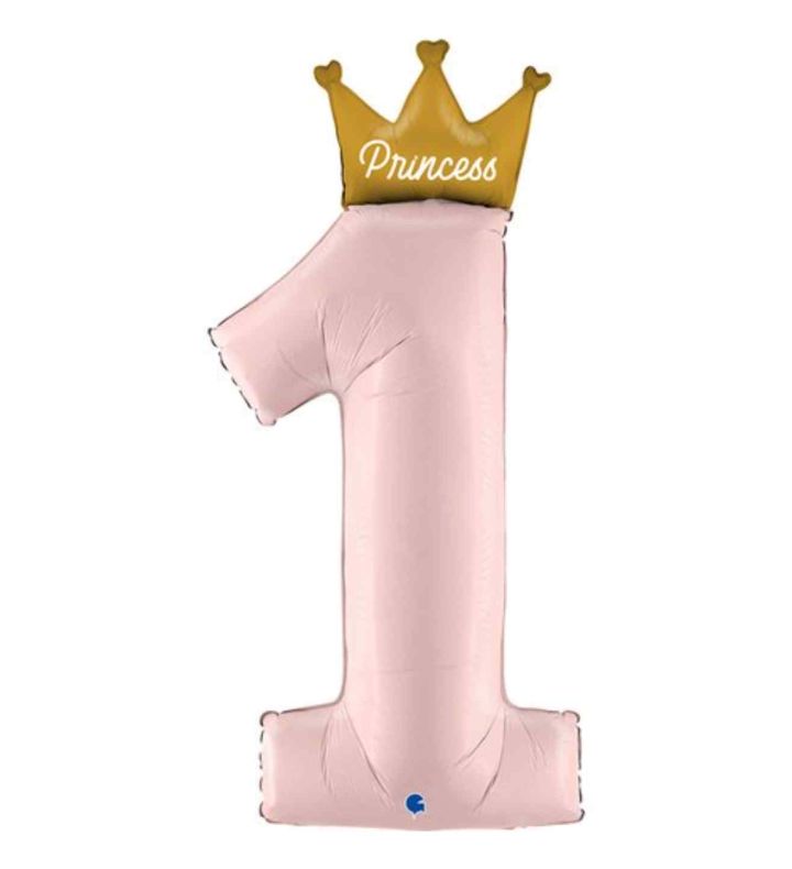 46" Pink Number 1 w/Crown Grabo Foil Balloon