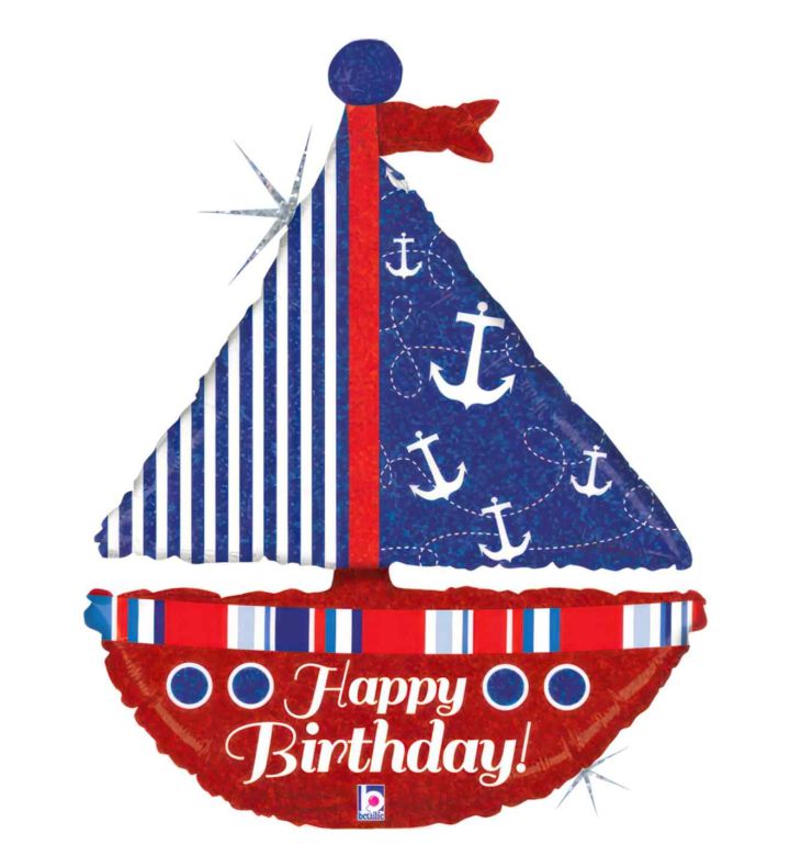 37" Betallic Nautical Birthday Sailboat Foil Balloon